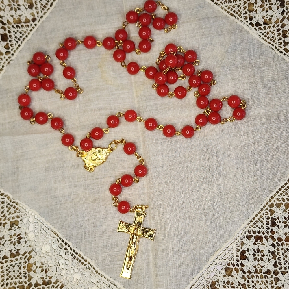 Vintage Red and Gold-toned Rosary